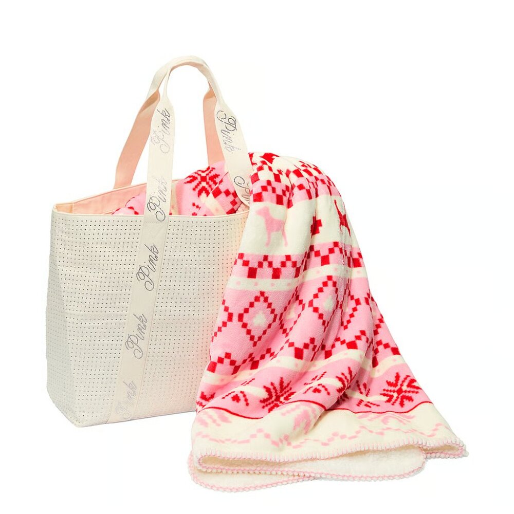 NWT Victoria's Secret Pink Cozy Plush Blanket and Bling Tote Bag Set